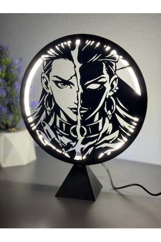 Valorant Reyna Halka Led Işıklı Masa Gece Lambası Gamer Oyun Odası Dekor Hediye Adaptör Dahil Siyah