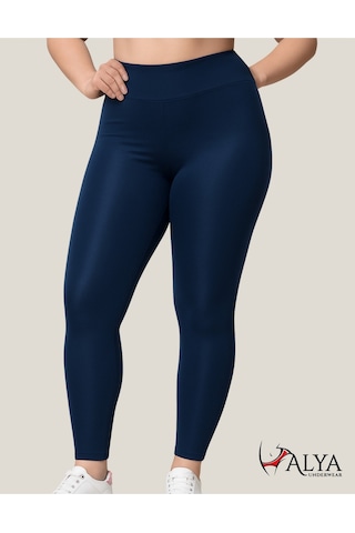 Toparlayıcı Yüksek Bel Kadın Günlük Spor Parlak Tayt Lacivert