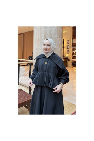 Riella Butik Silly Pilise Detaylı Tesettür Takım Siyah