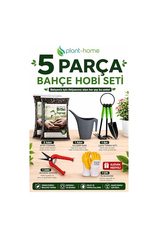Bahçe Hobi Seti 5 Parça 10 Litre Bitki Toprağı 2x5 Litre , Bahçe El Aletleri Seti, 1 Litre Sulama Kabı, Budama Makası Ve İş Eldiveni