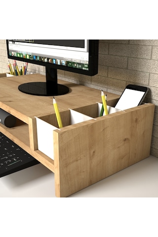Emkawood Funny Safir Monitör Yükseltici Laptop Standı Beyaz - Meşe