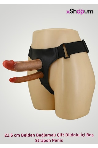 XShopum 21,5 Cm Belden Bağlamalı Çift Dildolu İçi Boş Strapon Penis