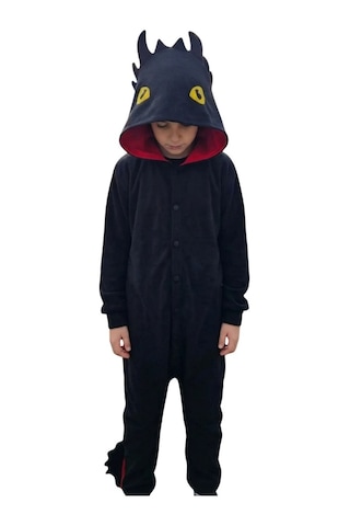 Dişsiz Ejderha Kostümü Siyah Ejderha Pijama Tulum Kostüm