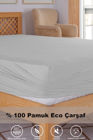 Penye Lastikli Çarşaf, 100 200 Tek Kişilik %100 Pamuk Örme Kumaş, 145 Gr/m² Açık Gri