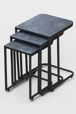 Nemeron Tekerlekli Zigon Sehpa 3lü Yan Sehpa Servis Sehpası Üçlü Çay Sehpası Metal Koltuk Sehpası - Füme Füme