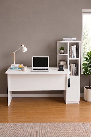 Ders Çalışma Masası Kavisli Kitaplıklı 120 Cm Çalışma Masası Öğrenci Masası Ofis Çalışma Masası Beyaz