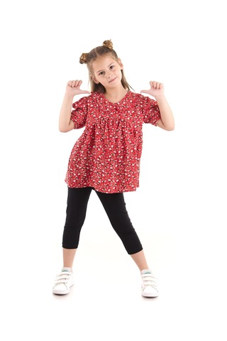 Ahengim Kız Çocuk Takım Vizkon Bluzlu Taytlı Alt Üst Takım Pamuklu Ak2521 Kırmızı