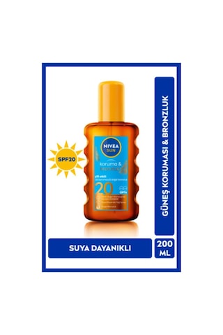 Sun Spf20 Güneş Koruyucu Ve Bronzlaştırıcı Vücut Yağı 200ml, Doğal Bronzluk,suya Dayanıklı