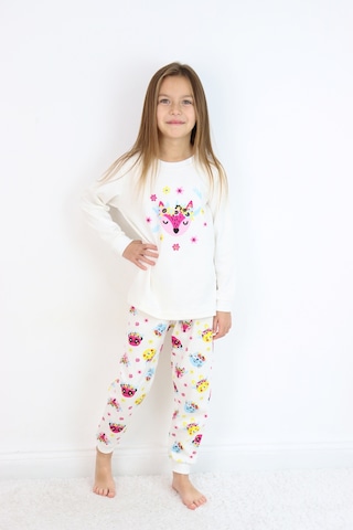 Kız Çocuk Orta Kalınlıkta Basic Baskılı Pijama Takımı Ekru