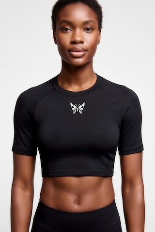 Premium Gotik Model1 Siyah Kısa Kol Compression Kadın Crop T-shirt Spor Büstiyer Bluz Yoga Pilates Siyah