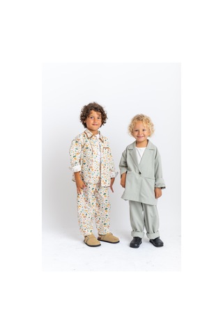 Oliventhekid Unisex Yaka Ve Cep Nakışlı Poplin Takım Ekru Ekru