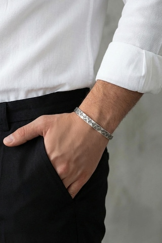 Modern Stil Gümüş Erkek Kelepçe Bileklik Gri