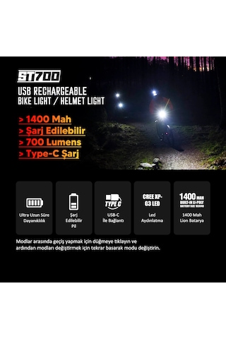 Stradacycles St-700 Lityum Şarj Edilebilir Ön Far