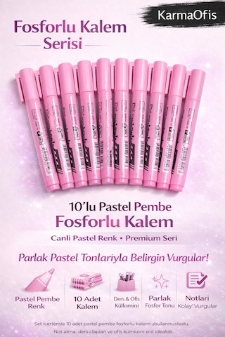 Fosforlu Kalem Seti 10'lu Pastel Pembe Highlighter Pastel Pembe