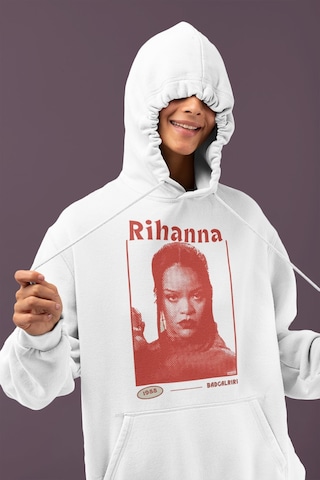 Sevbano Rihanna Badgirl Baskılı Unisex Oversize Şarkıcı Hoodie beyaz