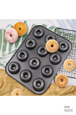 Teflon Donut Kalıbı Dayanıklı, Yapışmaz Ve Pratik Pişirme Kalıbı 12 Bölmeli Antrasit