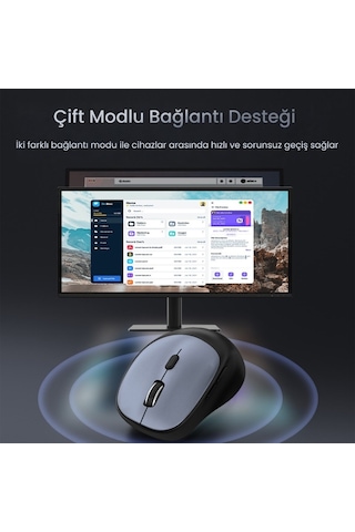 Veggieg VG-G880 Dual-mode Bluetooth 5.3 Ve 2.4ghz 3600dpı Optik Kablosuz Mouse Gri