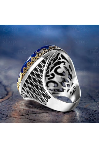 925 Ayar Gümüş Büyük Kasa Oval Lapis Lazuli Taşlı Erkek Yüzük Gümüş