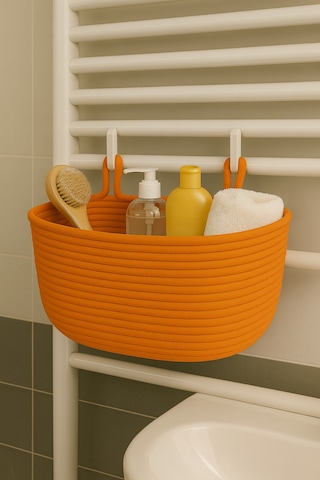 Mavaux Dekoratif Askılı Banyo Sepeti 18 40 16 Cm Saklama Ve Düzenleyici Hasır Jüt Sepet Organizer El İşi Turuncu