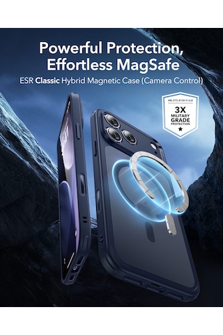 Esr Apple Uyumlu iPhone 17 Pro Max Classic Hybrid Magsafe Kılıf - Kamera Kontrol Buton - Buzlu Mavi Buzlu Mavi