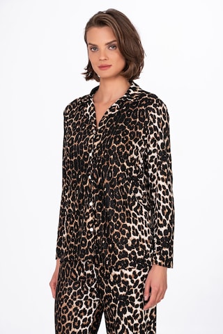 Kadın Süet Önden Düğmeli Pijama Takımı Leopar LEOPAR