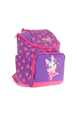 Kaukko İki Bölmeli Ergonomik Kız Çocuk Okul Çantası Pembe Mor - Kalpli Tavşan Desenli - L5246 Pembe - Mor