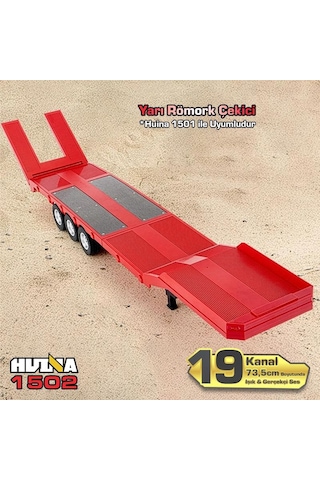 Huına 1502 1/18 Rc Uzaktan Kumandalı İş Makinesi İnşaat Aracı Römork Çekici Dorse Damper Trailer Flatbed 1501 İle Uyumlu Kırmızı