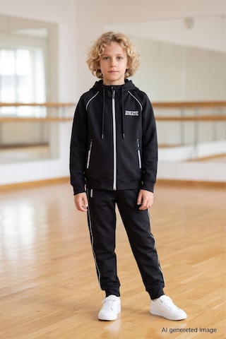 Pina Kids Erkek Çocuk Scuba Atheletic Reglan Kol Kapüşonlu Dalgıç Kumaş Eşofman Takımı Esf7028 siyah
