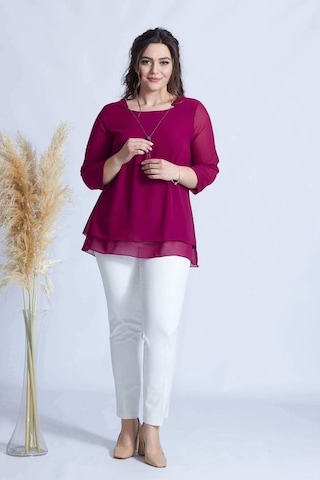 Moda Berray 1934 Kolyeli Şifon Büyük Beden Şık Bluz Violet Violet