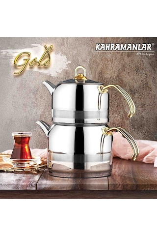 Kahramanlar Kah 1018-g Çaydanlık Enza Gold Orta Boy Gri - Gold
