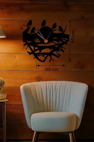 Dallarda Kuşlar Tasarım Ahşap Duvar Saati - 40x40 Cm Dekoratif Saat Diğer