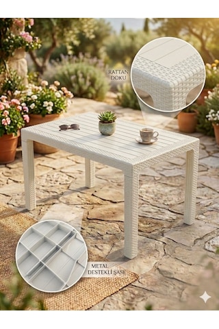 Evko Mobilya Rattan 80x140 Masa, Plastik Masa, Bahçe Balkon Teras Masası, Kare Masa, Dış Mekan Masası Cappuccino Evko Mobilya Rattan 80x140 Masa, Plastik Masa, Bahçe Balkon Teras Masası, Kare Masa, Dış Mekan Masası Cappuccino