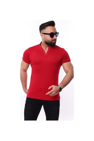Mcz Giyim Kırmızı Renk Hakim Yaka Slim Fit Erkek T-shirt