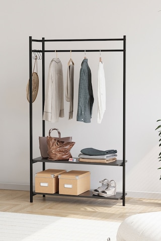 Bofigo Konfeksiyon Askısı Ayaklı Askılık Elbise Askılığı Raflı Askılık Jüpiter Antrasit Antrasit