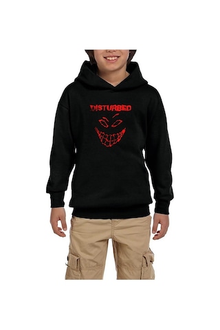 Zepplin Giyim Disturbed Logo Essential Siyah Çocuk Kapşonlu Sweatshirt Siyah