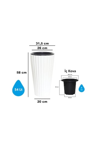 So-lvt1 3 Adet Lilyum Vazo Saksı Takımı İç Kovalı 54 Lt No:1 Beyaz