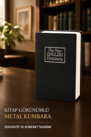 Kitap Görünümlü Metal Kasa Kumbara Gizli Para Biriktirme Ve Değerli Eşya Saklama Kutusu 180x115x55mm