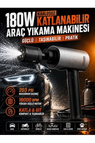 180w 18000rpm 203psı Katlanabilir Araç Yıkama Makinesi Dijital Göstergeli Basınçlı Su Pompası Siyah