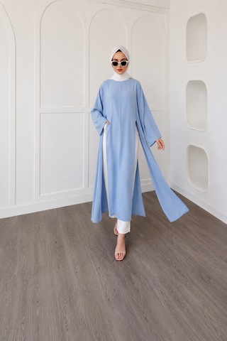 Unika Boutique Kadın Uzun Yırtmaçlı Abaya Tunik mavi