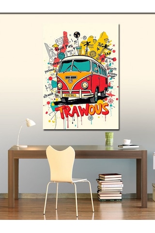 Kanvas Tablo Renkli Çizim Karavan 70cmx100cm