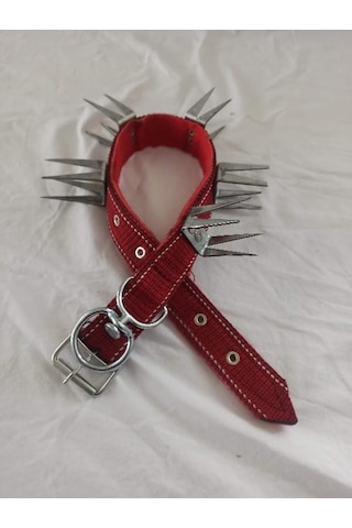 Büyük Irk Çift U Çivili Dikenli Korumalı Köpek Tasması Bordo