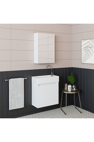 Roomart Ayaksız Tek Kapaklı Lavabolu Mat Beyaz 50 Cm Banyo Dolabı Mat Beyaz