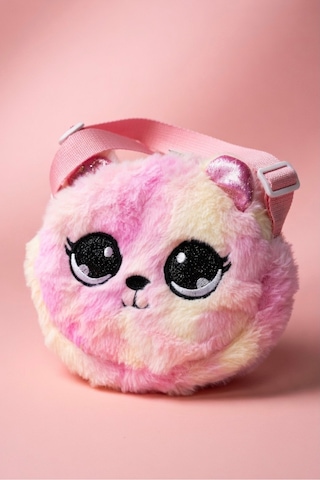 Mollycrush Hediye Kız Çocuk Pembe Ayıcık Figürlü Peluş Çanta Simli Kulaklı Ayarlanabilir Askılı Pembe