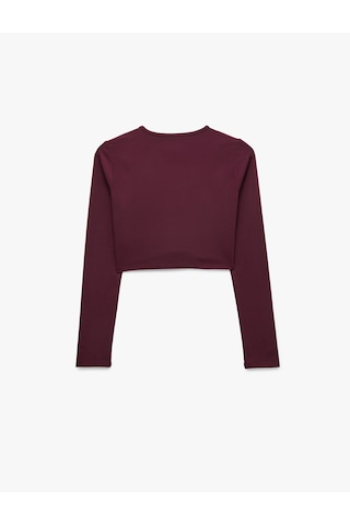 Koton Slim Fit Uzun Kollu Bisiklet Yaka Spor Crop Tişört Bordo 7wak10092nk
