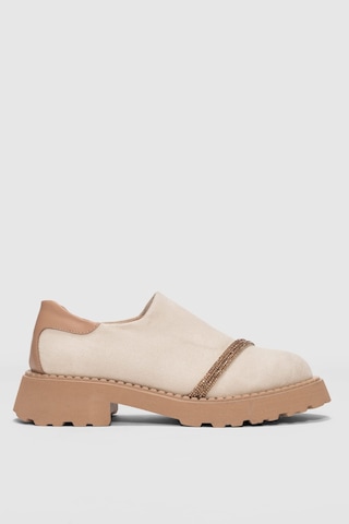Nivan Ön Taşlı Aksesuar Detaylı Kadın Loafer-ekru Süet