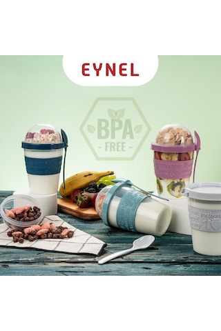 Eynel 1 Adet Take N Go Kaşıklı Hazneli Meyveli Yoğurt Kabı Piknik Iş Atıştırmalık Müsli Granola Süt Bardak Çok