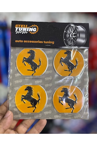 Universal Araç Uyumlu, Jant Göbeği Arması, Sticker 4'lü Set 60mm Sarı
