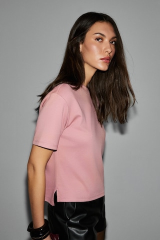 Grımelange Colena Kadın Organik Pamuklu Bisiklet Yaka Oversize Fit Kısa Kollu Pembe T-shirt Pembe