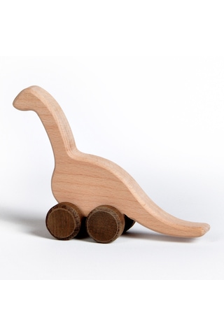 Ahşap El Yapımı Montessori Dinozor: Doğal Tekerlekli Oyuncak