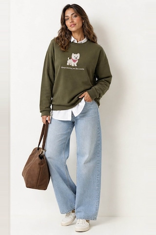 Fashion Friends Nakışlı Haki Kadın Sweatshirt 26k0030k1